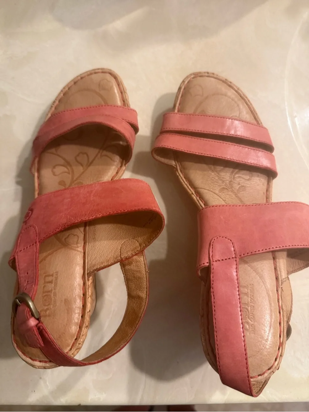 Born Coral Pink Leather Two-Strap Slingback Sandals